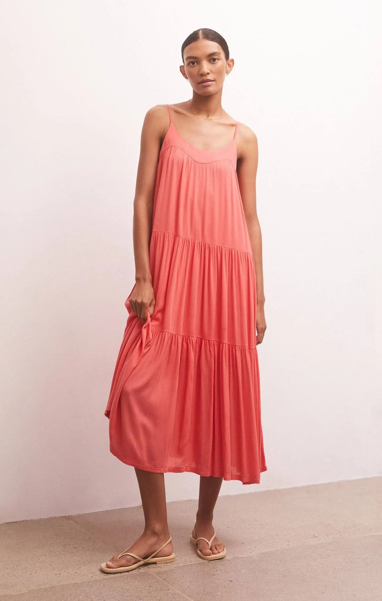 Z Supply Leila Coral Tiered Ruffle Maxi Dress - Size Small