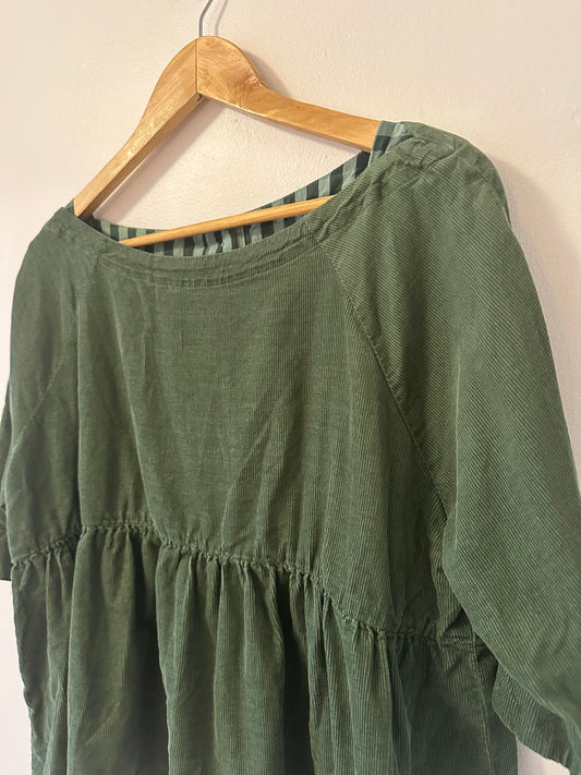 Maeve Anthropologie Maria Corduroy Olive Green Babydoll Blouse | Size XSP