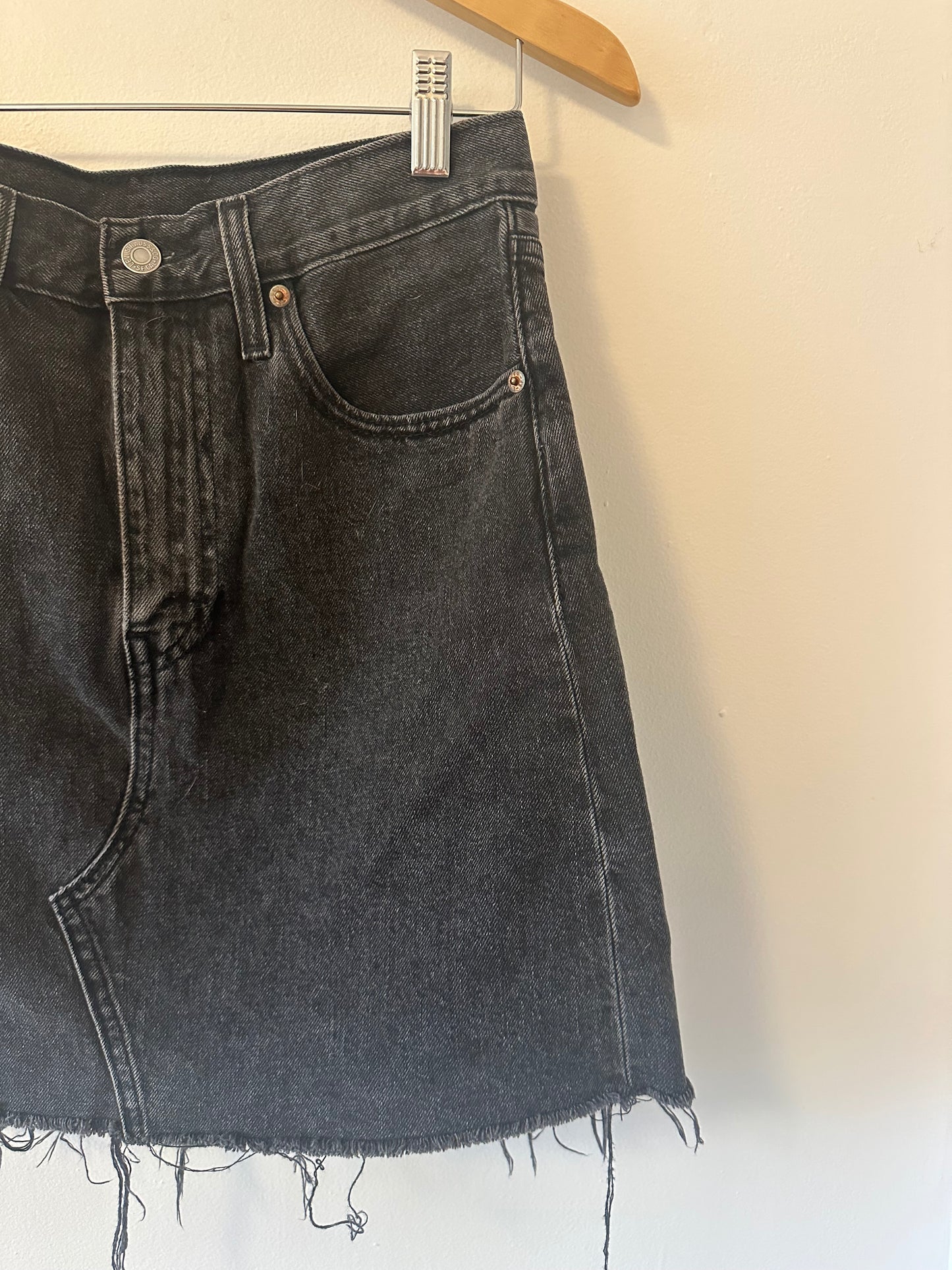 Levi's Black Distressed Hem Denim Mini Jean Skirt | Size 27