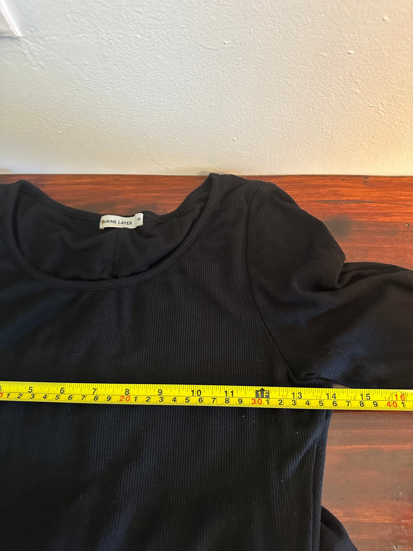 Marine Layer Lexi Rib Long Sleeve Midi Dress in Black - Size Medium