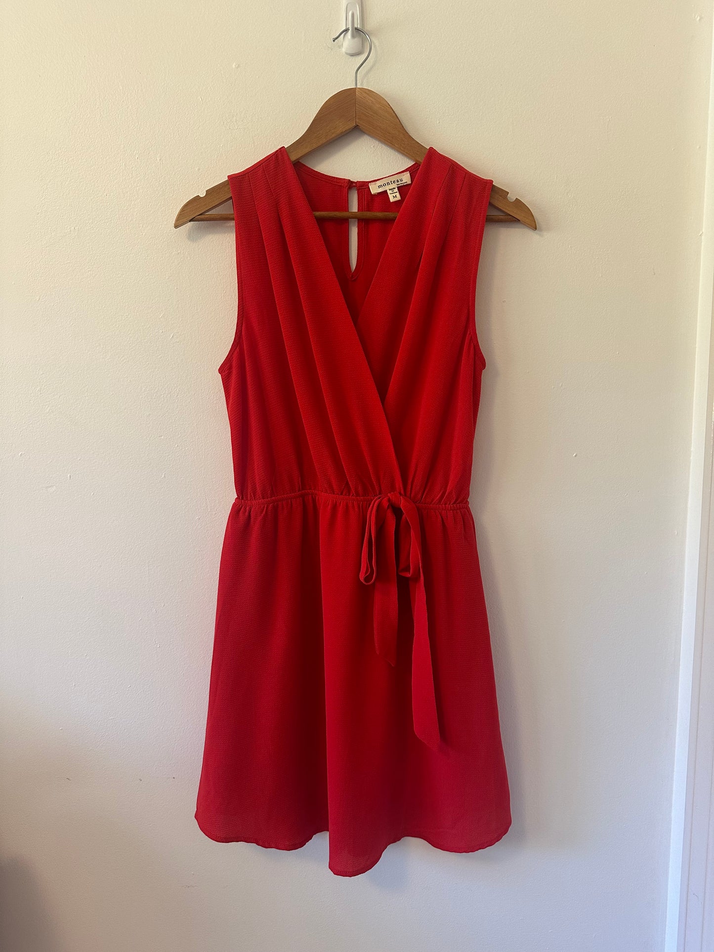 Monteau Red Wrap Tie Front V-Neck Mini Dress | Size Medium