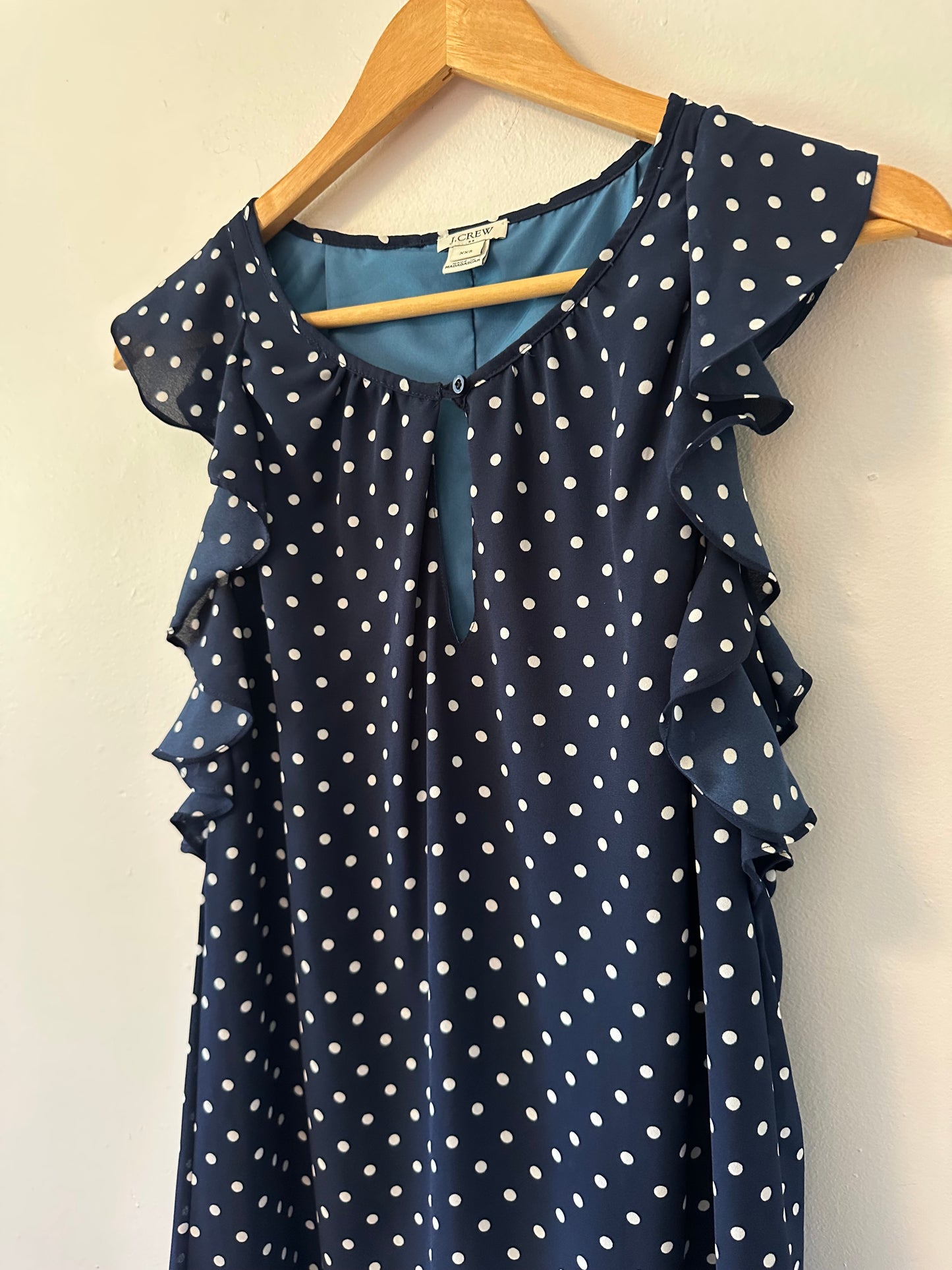 J. Crew Navy Polka Dot Ruffle Dress | Size XXS