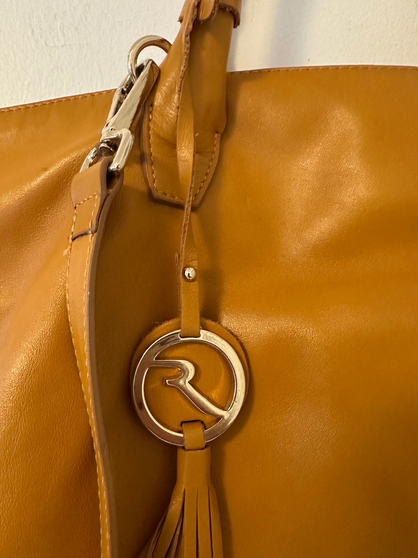 Varriale Tan Leather Zip Top Tote Bag