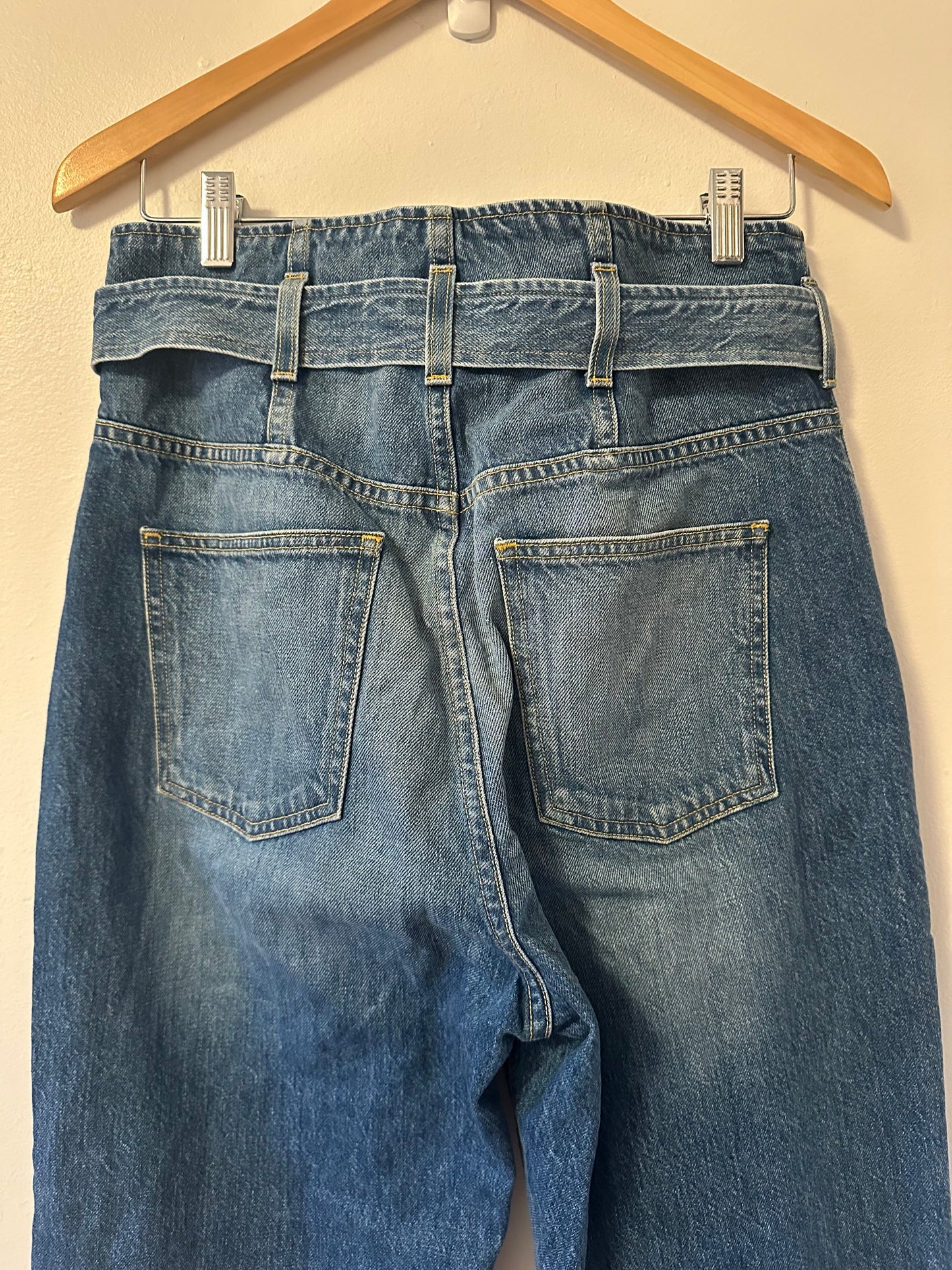 3x1 High Waist Paperbag Belted Cotton Blue Denim Jeans | Size 27