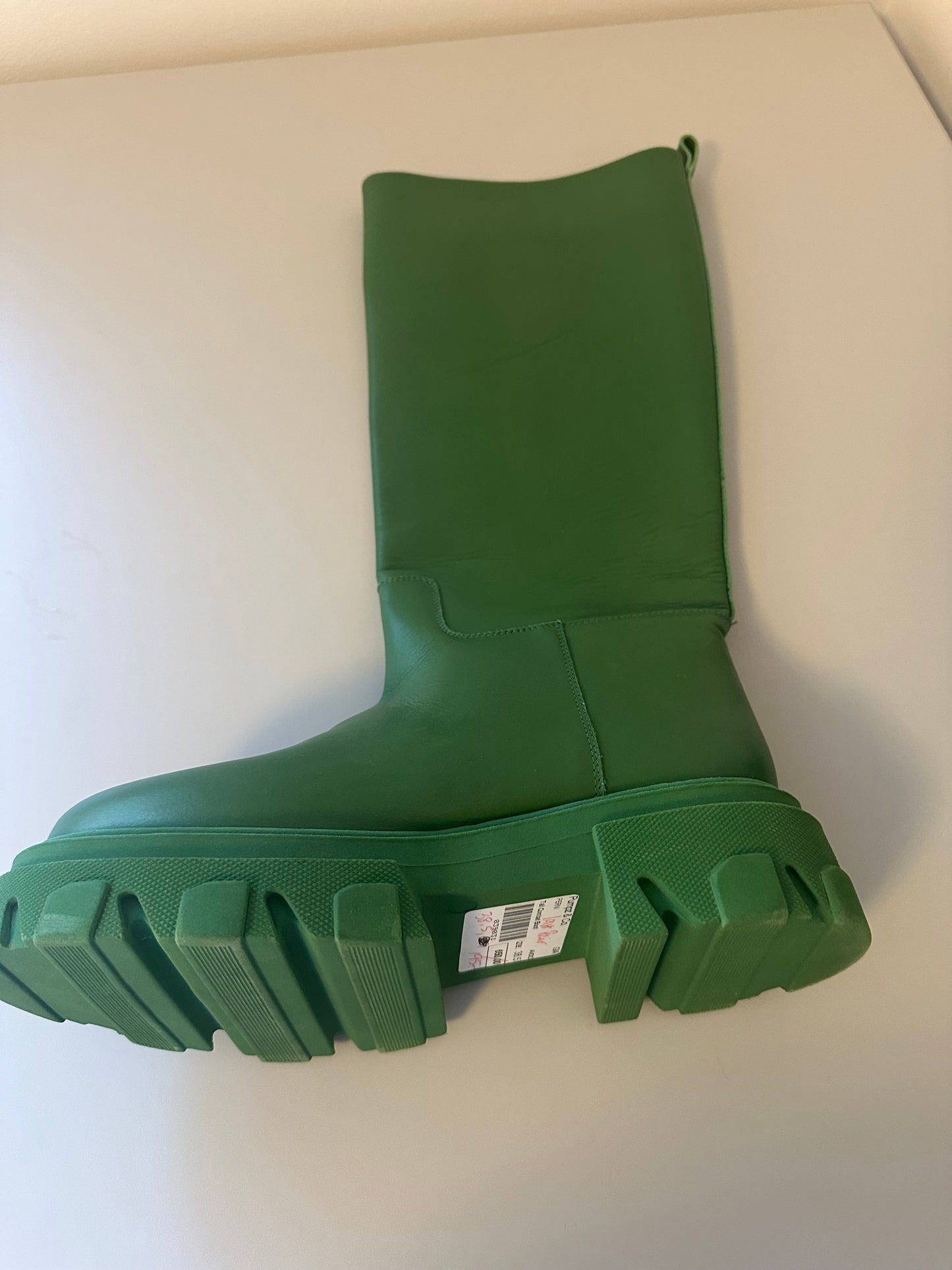 Gia Borghini x Pernille Tall Green Leather Knee High Rain Boots | Size 38.5