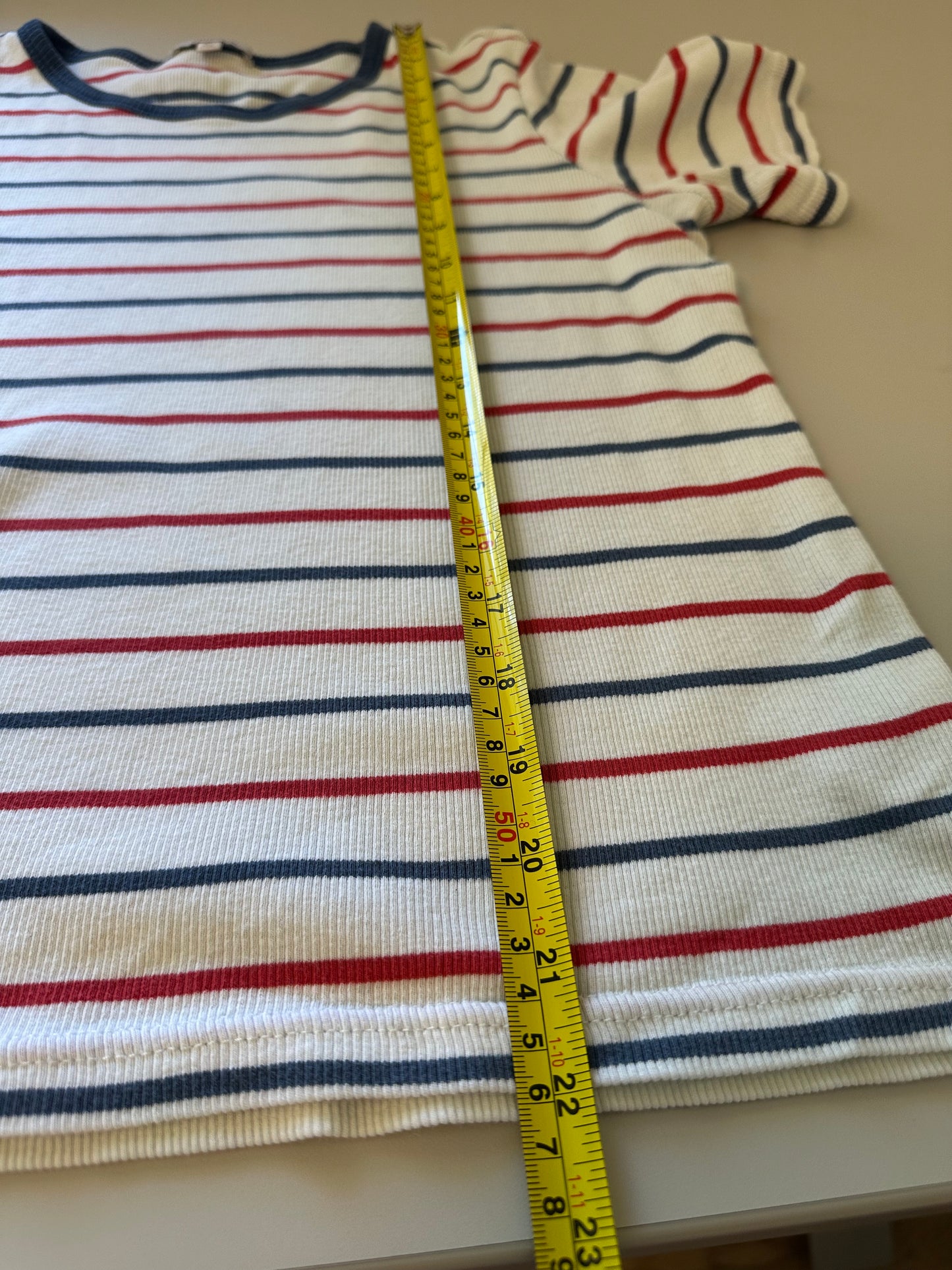 Brixton Red and Navy Striped Ribbed Tee | Size Extra Large