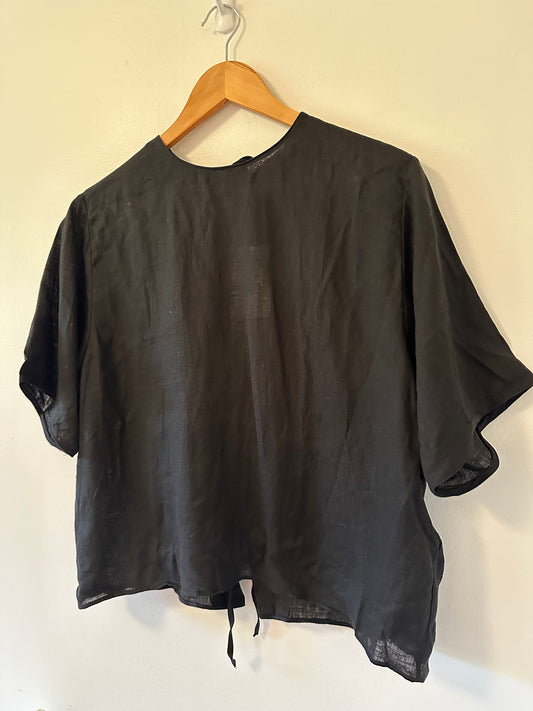 NWT Zara Tie Back Boxy Linen Top in Black- Size Medium