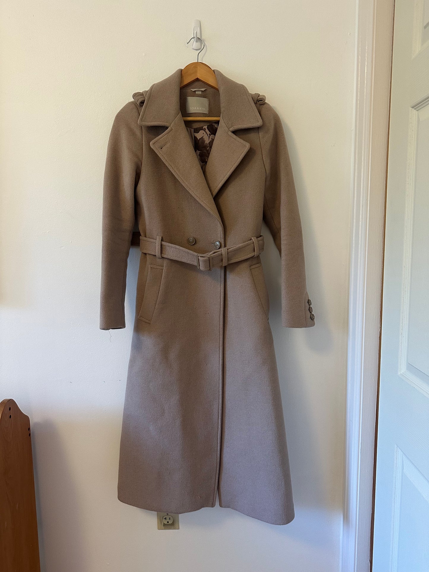 Soia & Kyo Classic Beige Wool Blend Trench Coat | Size XS