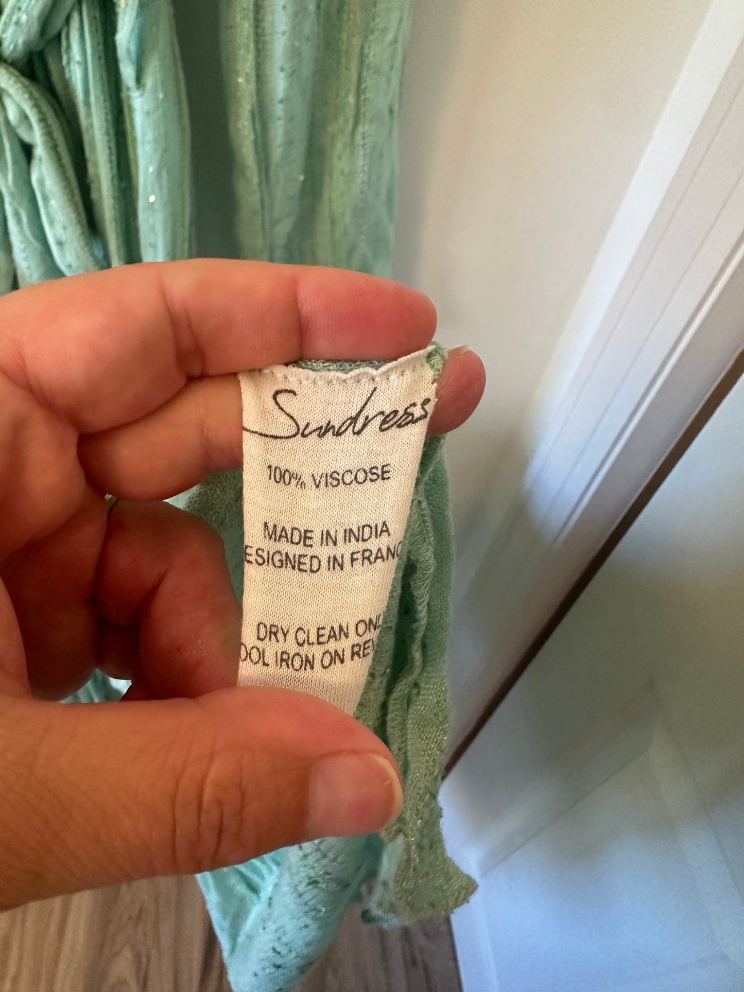Sundress Long Sleeve Mint Green Wrap Maxi Dress | Size XS/S
