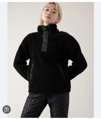 Athleta Cozy Sherpa Snap Black Teddy Jacket | Size Small