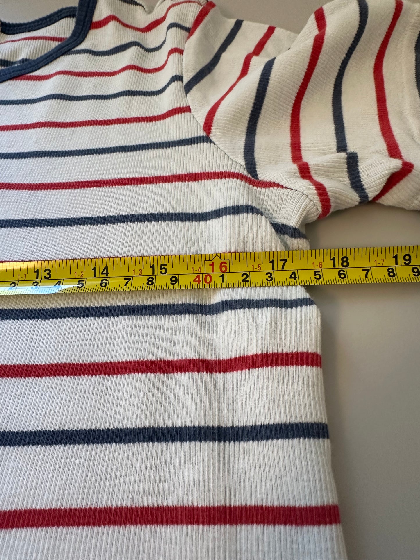 Brixton Red and Navy Striped Ribbed Tee | Size Extra Large