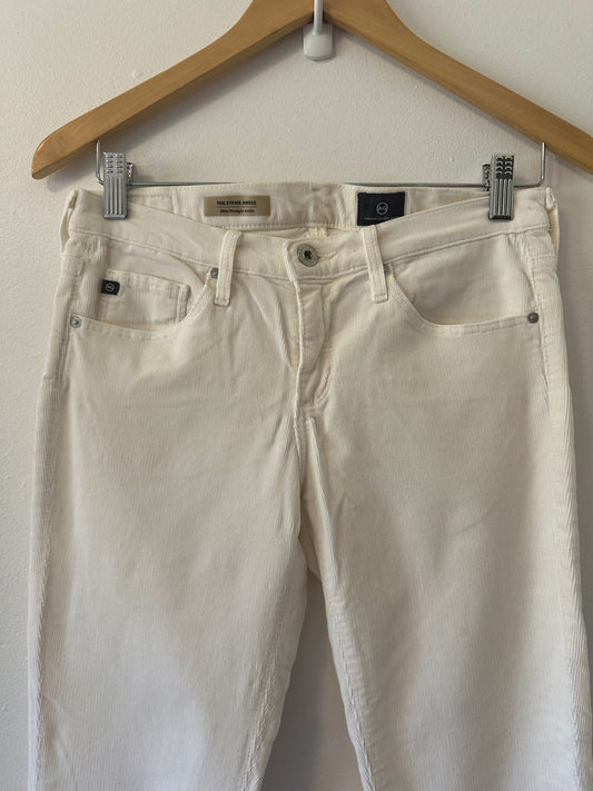 AG Adriano Goldschmied Stevie Ankle White Corduroy Jeans | Size 27