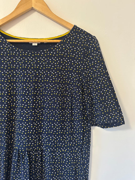 Boden Navy T-Shirt Dress with Yellow and White Star Print - Size 12