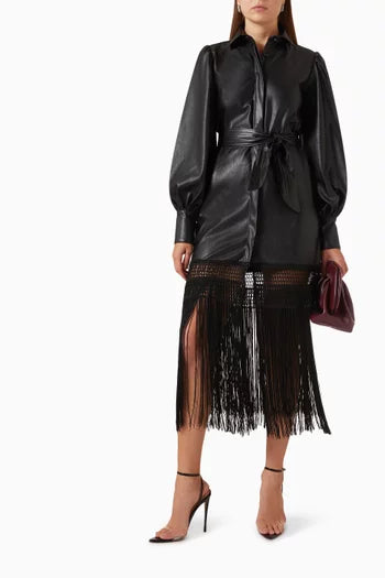 No Pise La Grama Black La Victoria Long-Sleeve Fringe Dress | Size 8
