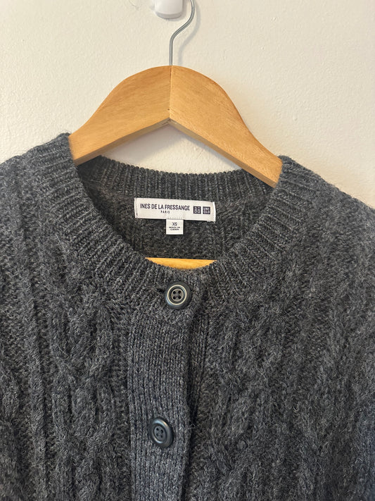 Uniqlo Dark Gray Cable Knit Wool Blend Cardigan | Size XS