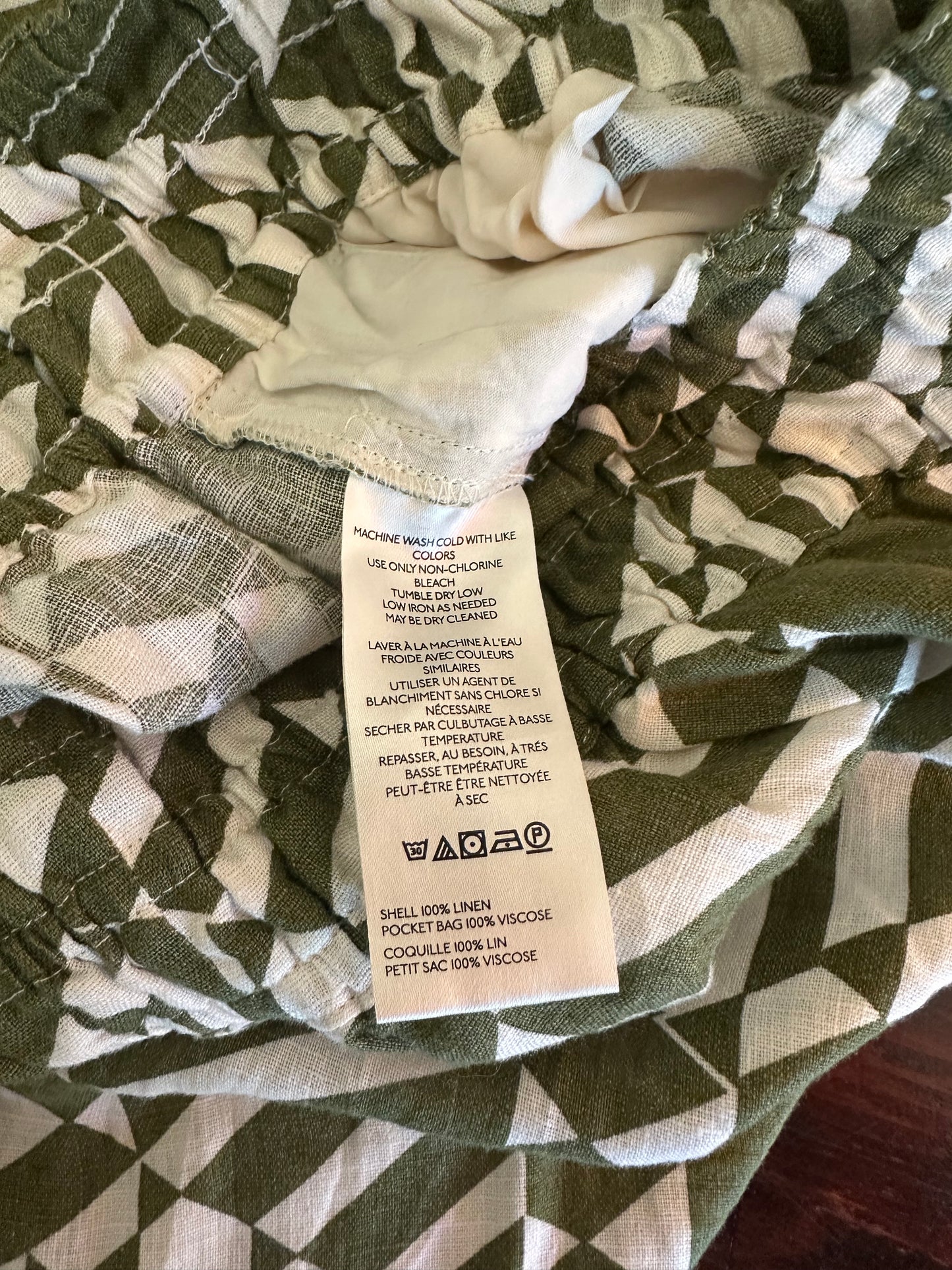 Anthropologie The Somerset Wide Leg Linen Pants in Green and White - Medium