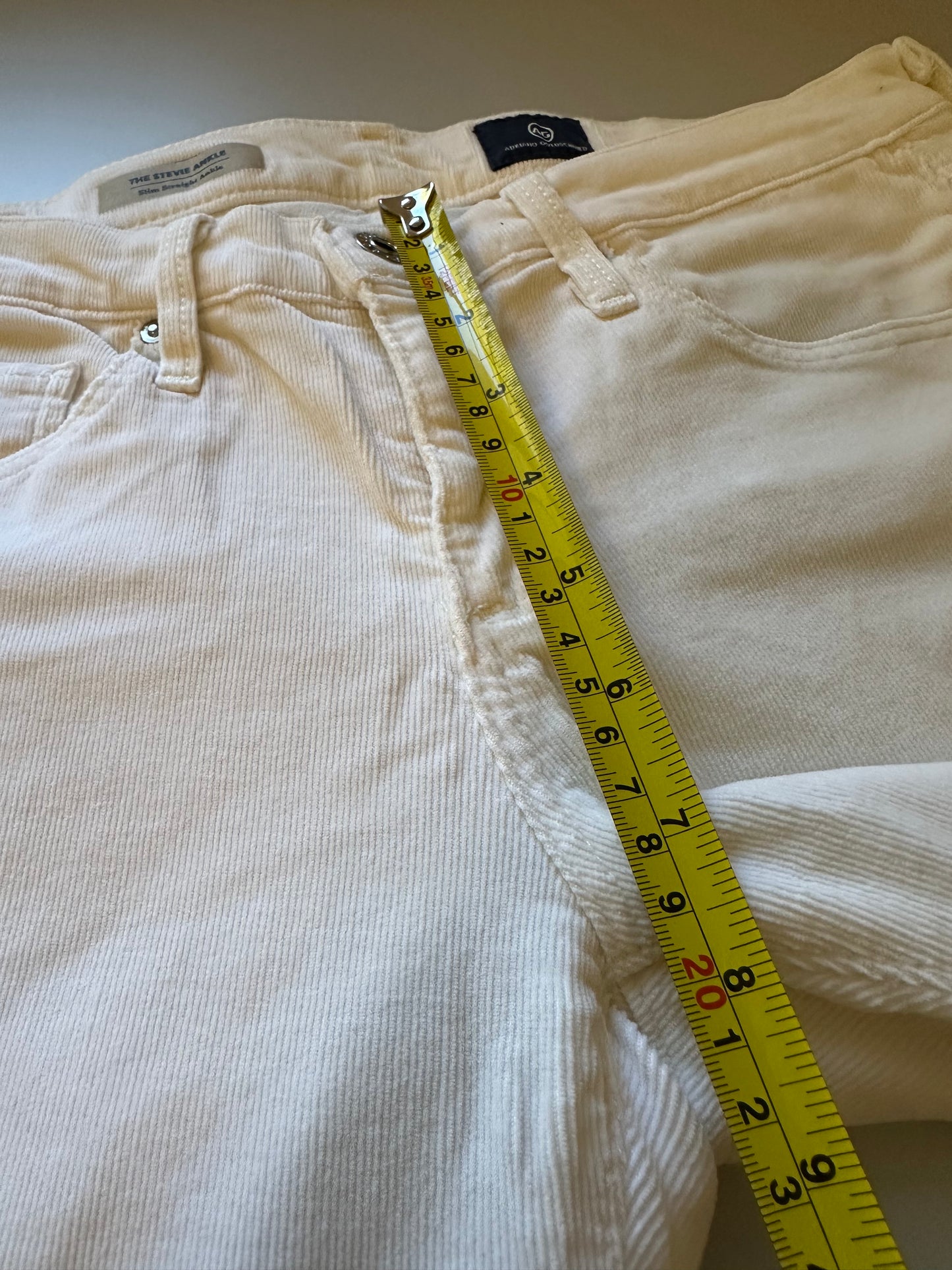 AG Adriano Goldschmied Stevie Ankle White Corduroy Jeans | Size 27