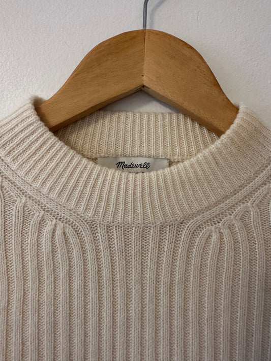 Madewell Short Sleeve Cream Cashmere Ribbed Sweater | Size Medium