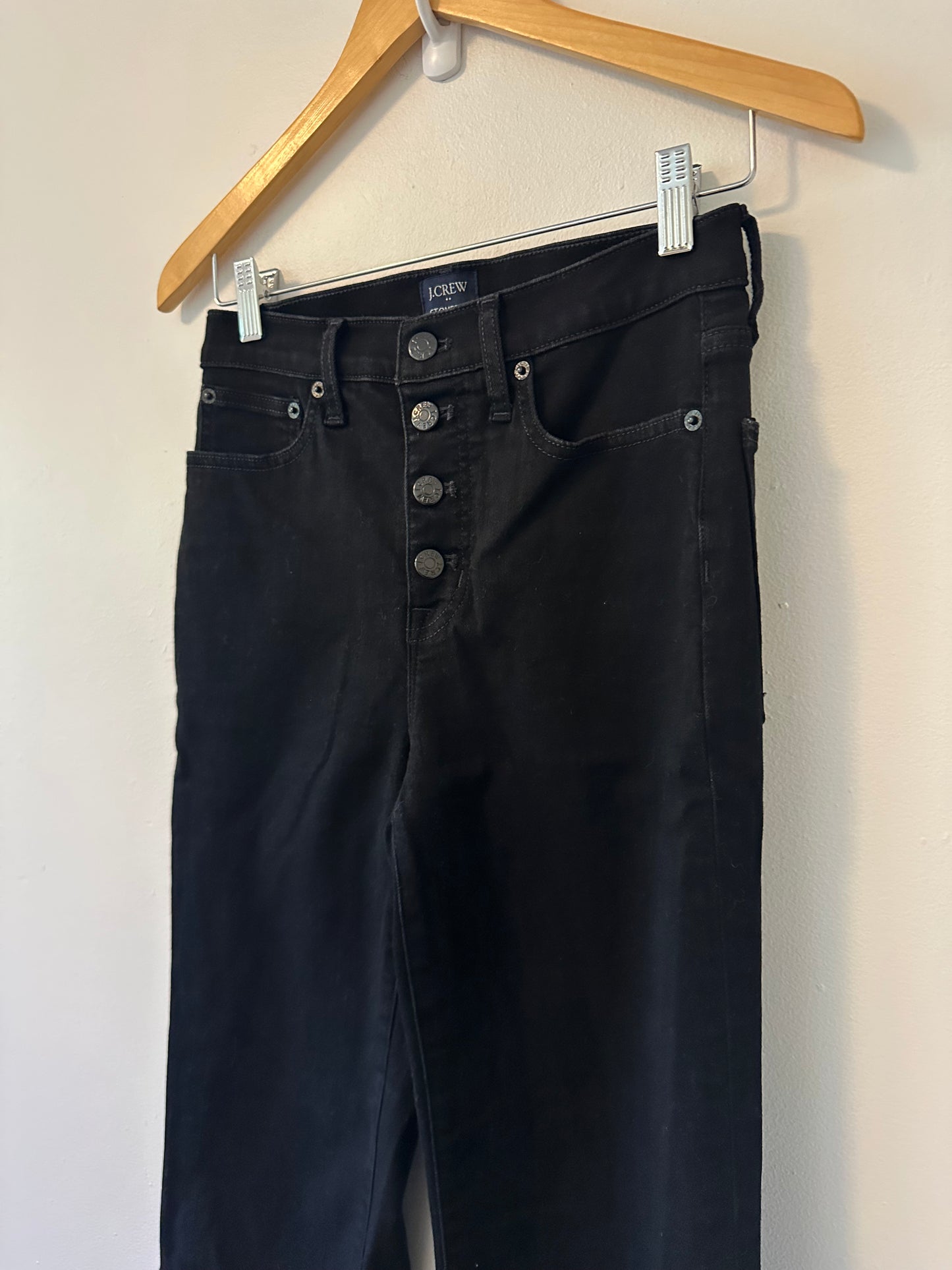 J. Crew High Rise Black Stovepipe Exposed Button Fly Jeans | Size 26