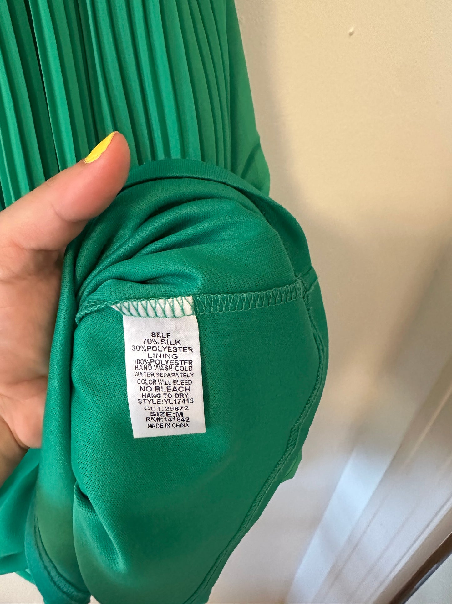 Ya Los Angeles Green Tiered Pleated Dress - Size Medium