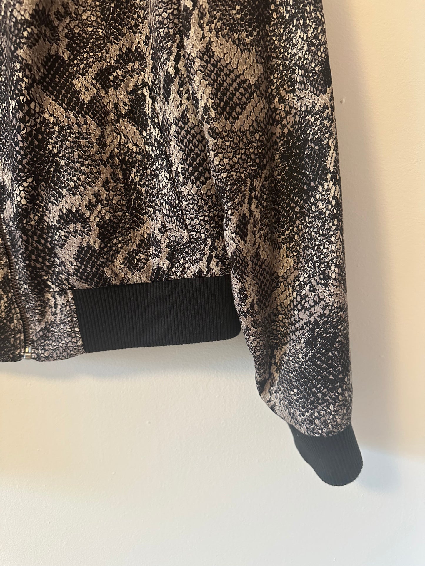 Banana Republic Black and Gray Snake Print Bomber Zip Up Jacket | Size Small