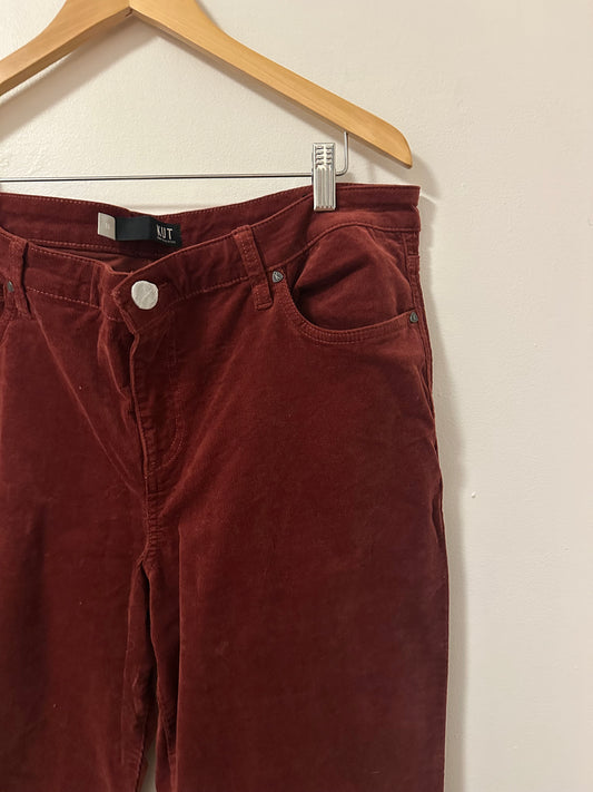 Kut from the Kloth Karen Baby Bootcut Corduroy Jeans in Burgundy Red | Size 16