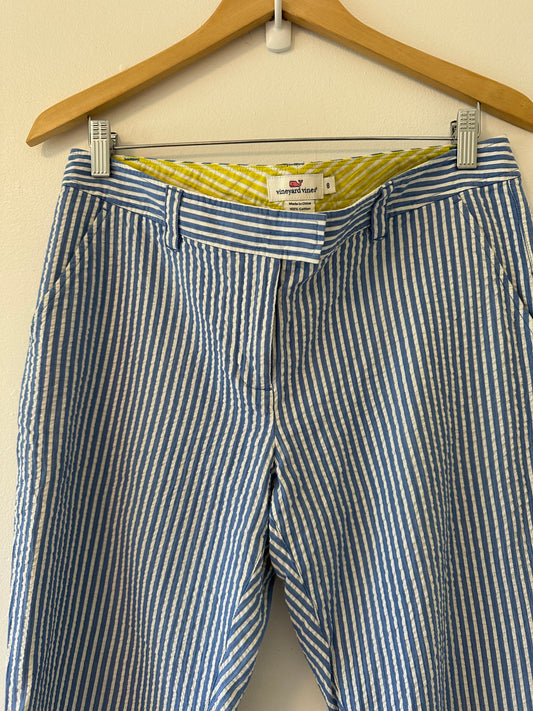 Vineyard Vines Women’s Blue and White Seersucker Pants - Size 8