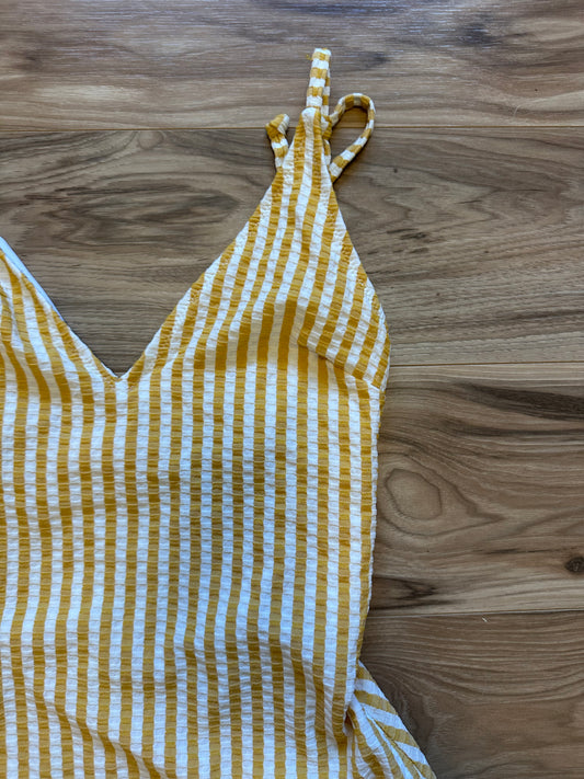 Jessica Simpson Yellow Striped Seersucker One Piece Swimsuit - Size Large