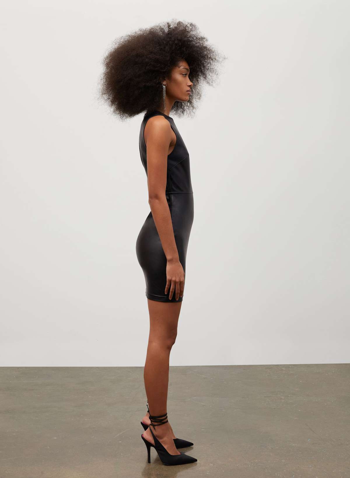 NWT Aritzia Cannes Black Crewneck Faux Leather Mini Dress - Size 6