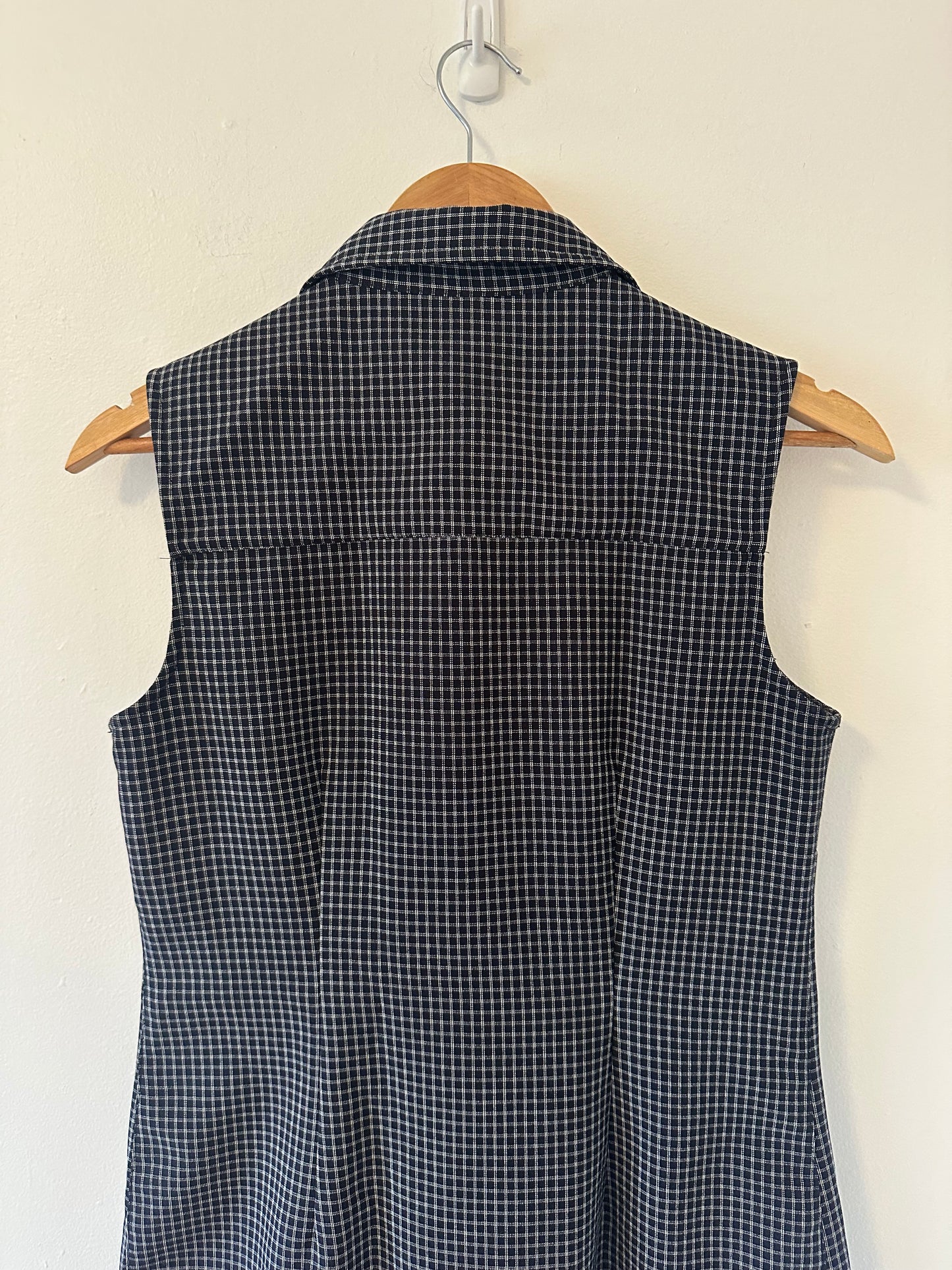 Gap Vintage Women's Black and White Checkered 90s Style Mini Dress with Collar