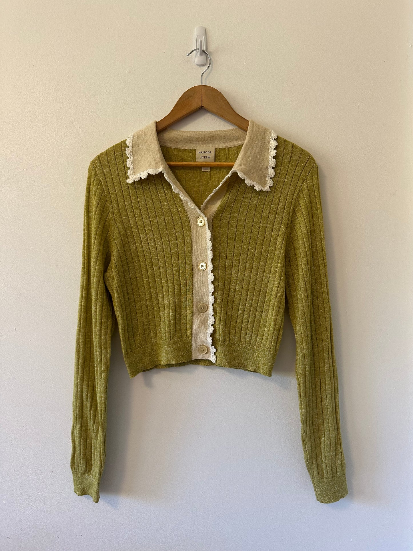 Cassi Namoda X J.Crew Limited Edition Collared Ribbed Sweater in Green | Size Large