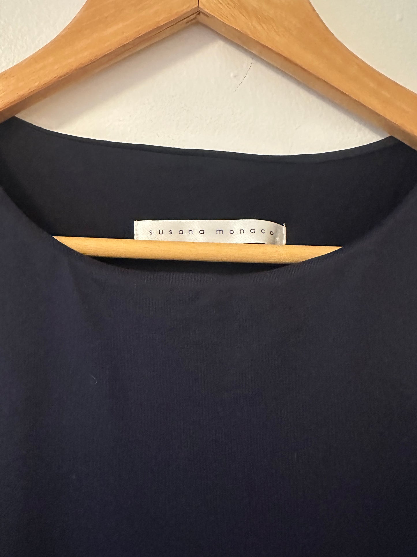 Susana Monaco Sleeveless Navy Dress with Overlay at The Top - Size Medium