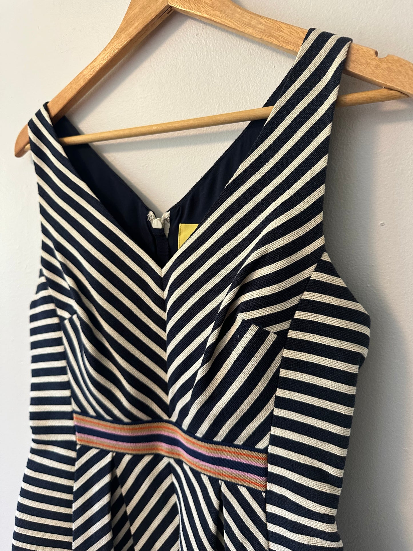 Maeve Black and White Striped V-Neck Mini Dress | Size 6