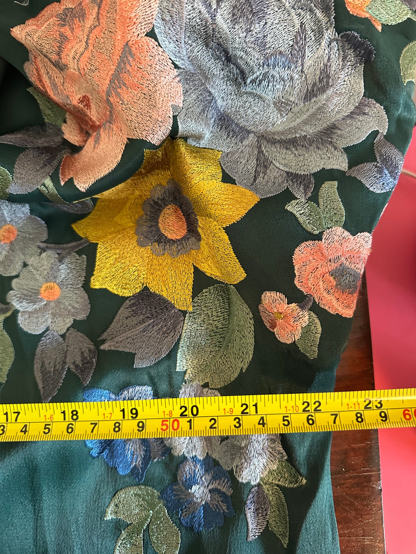 ASOS EDITION Satin Belted Dress with Floral Embroidery in Green - Size 6