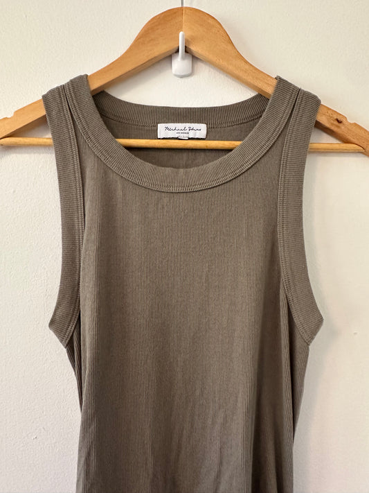 Michael Stars Wren Ribbed Midi Dress in Olive | Size Medium