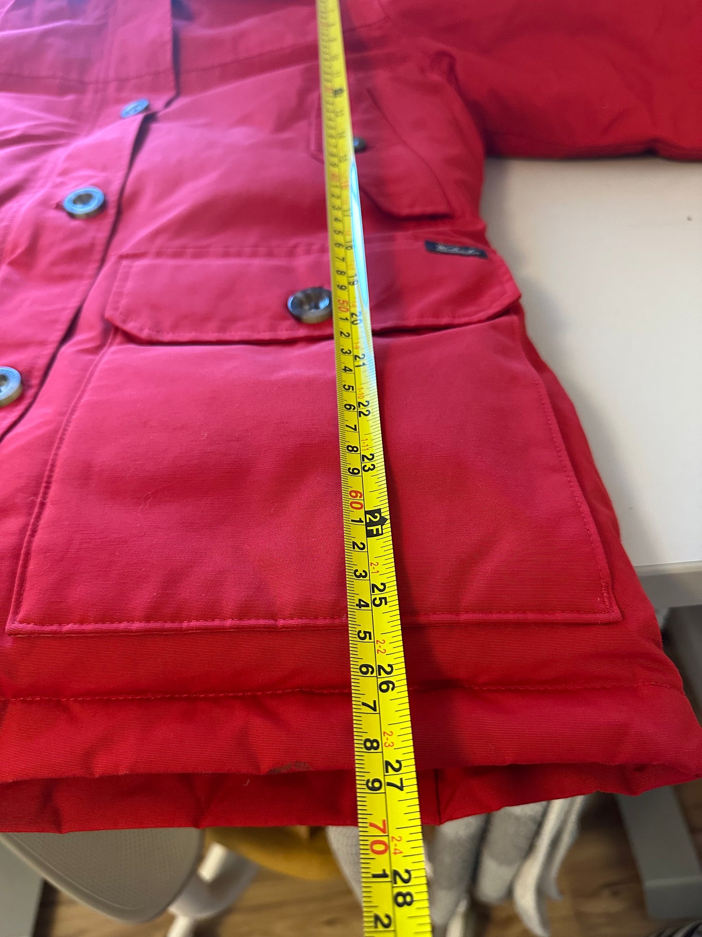 Woolrich Arctic Red Hooded Parka with Coyote Fur Trim | Size XS