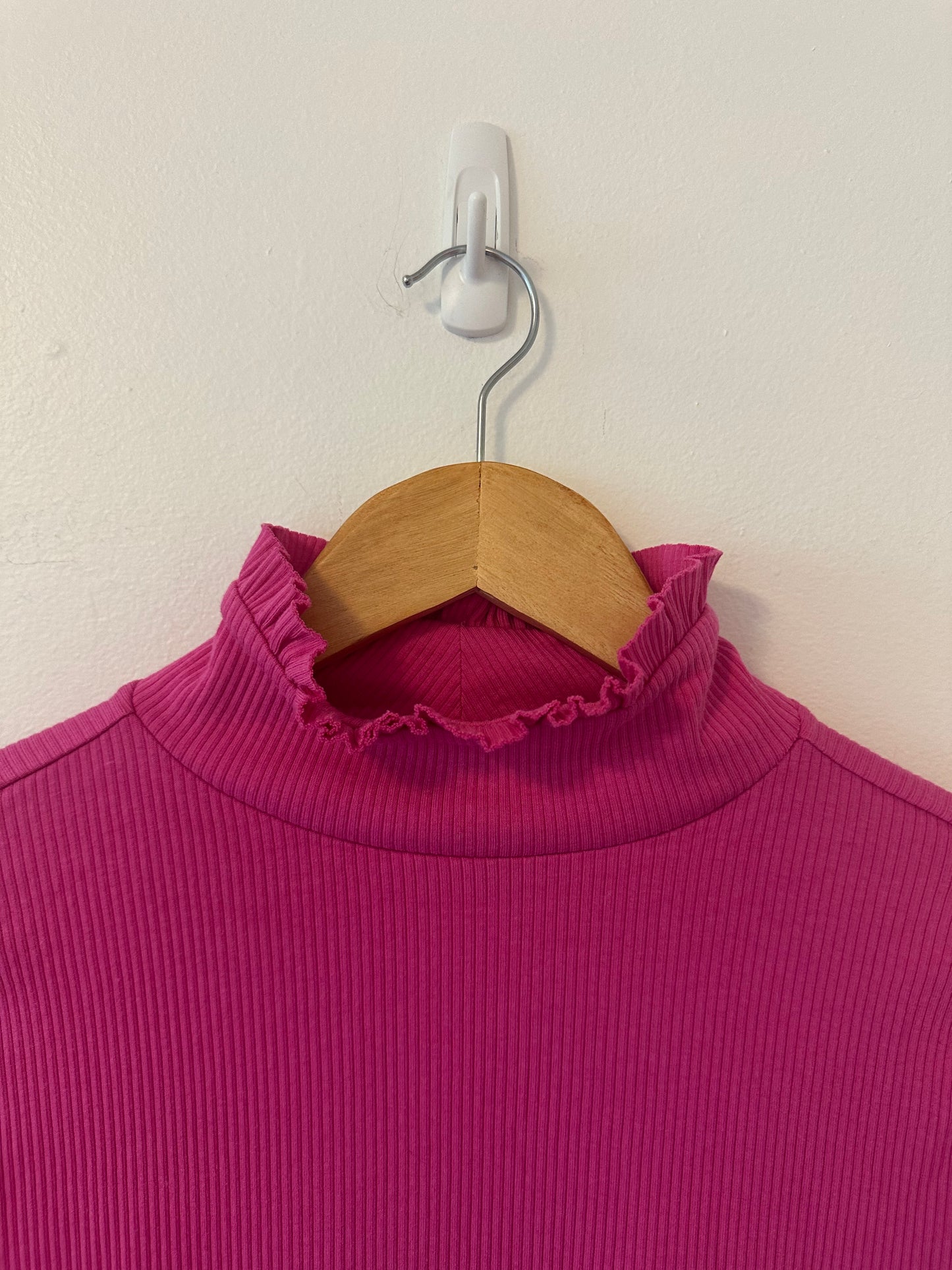 J. Crew - Vintage Rib Knit Pink Ruffled Neck Turtleneck Top | Size Small