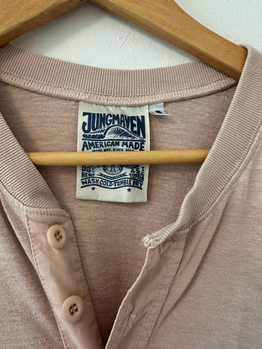 Jungmaven Hemp Long Sleeve Henley Shirt in Pink - Size Small