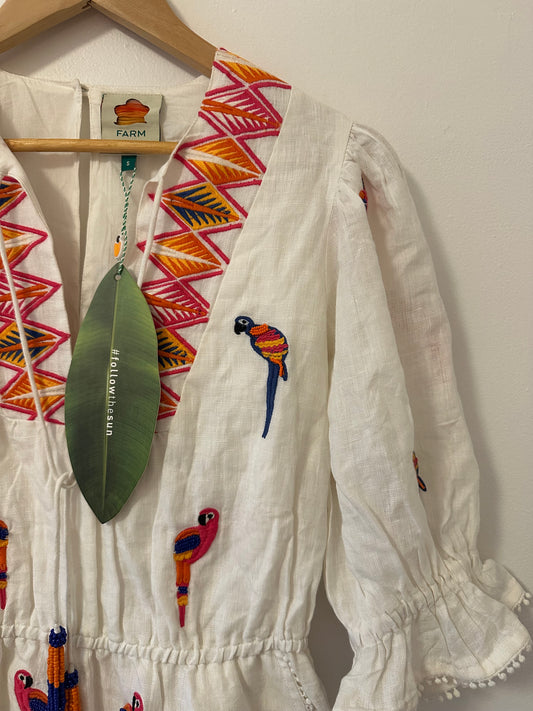 NWT FARM Rio Mini Macaw Embroidered Jumpsuit in Multi -Size S
