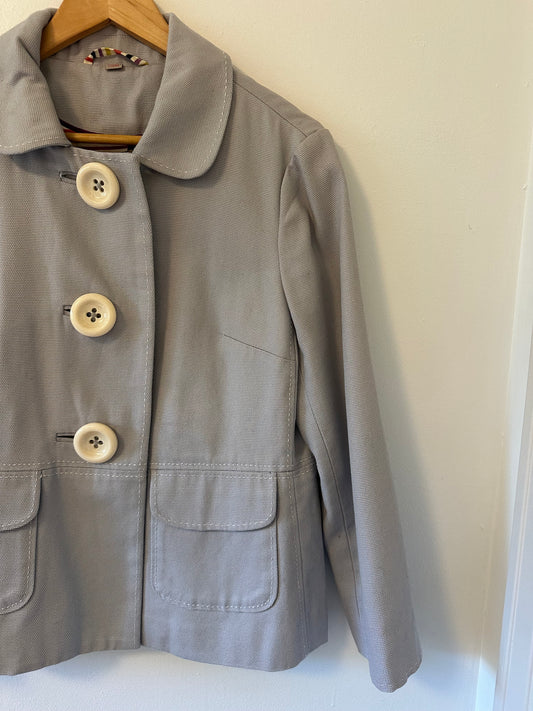 Boden Cotton Jacket with Peter Pan Collar and Big Buttons in Gray - Size 10