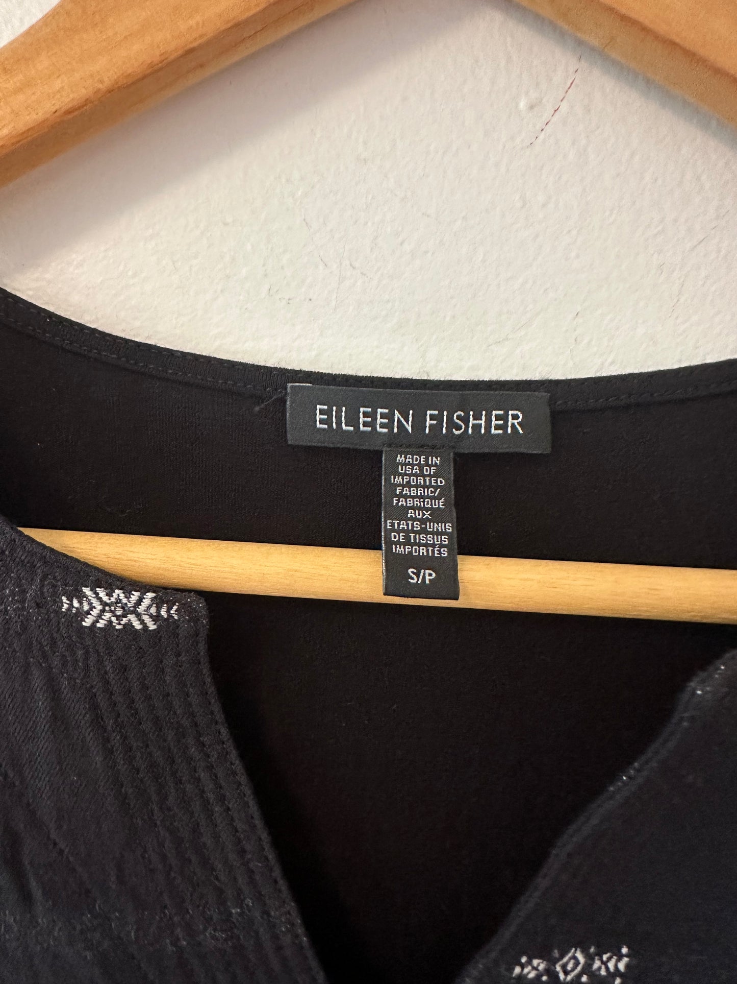 Eileen Fisher Nomadic Stripe Black Round Split Neck Shell Tank Top - Size Small