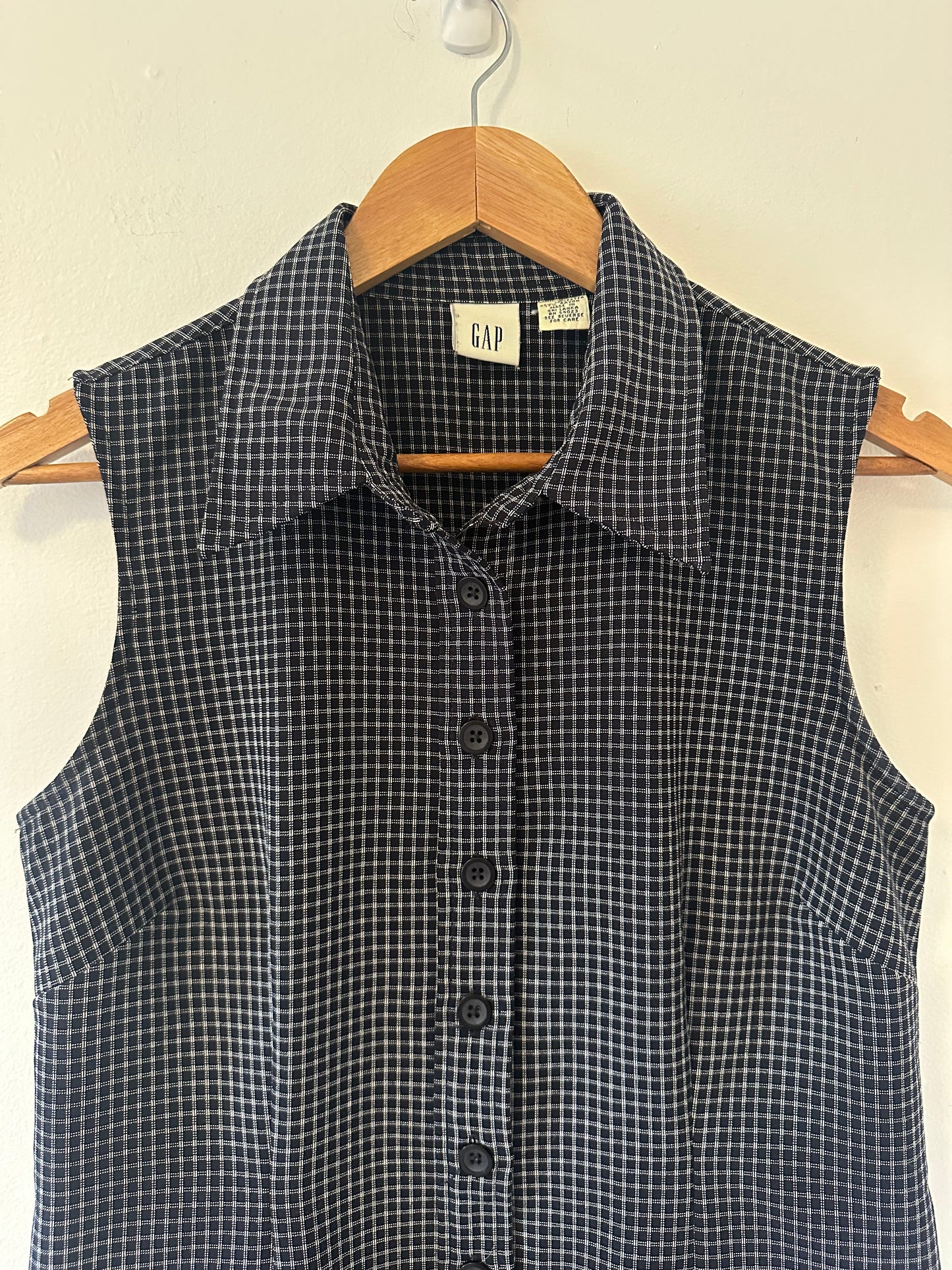 Gap Vintage Women's Black and White Checkered 90s Style Mini Dress with Collar