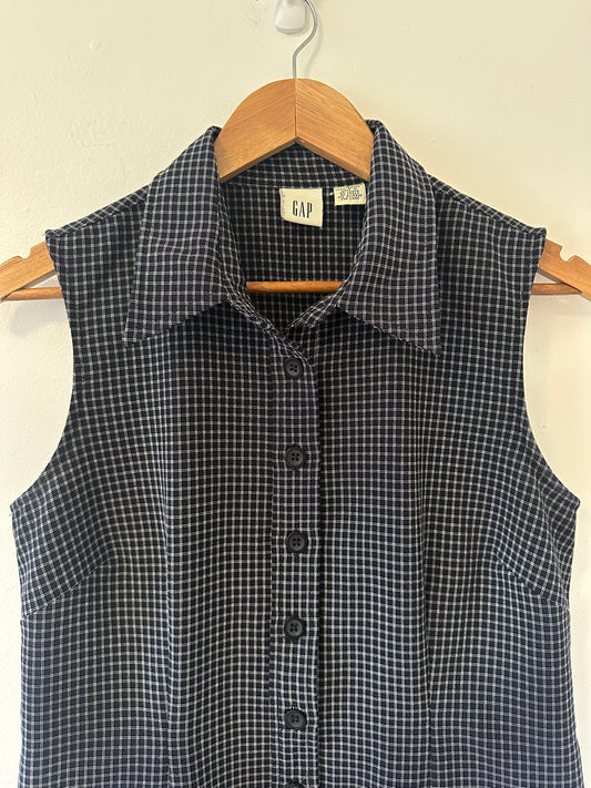 Gap Vintage Women's Black and White Checkered 90s Style Mini Dress with Collar