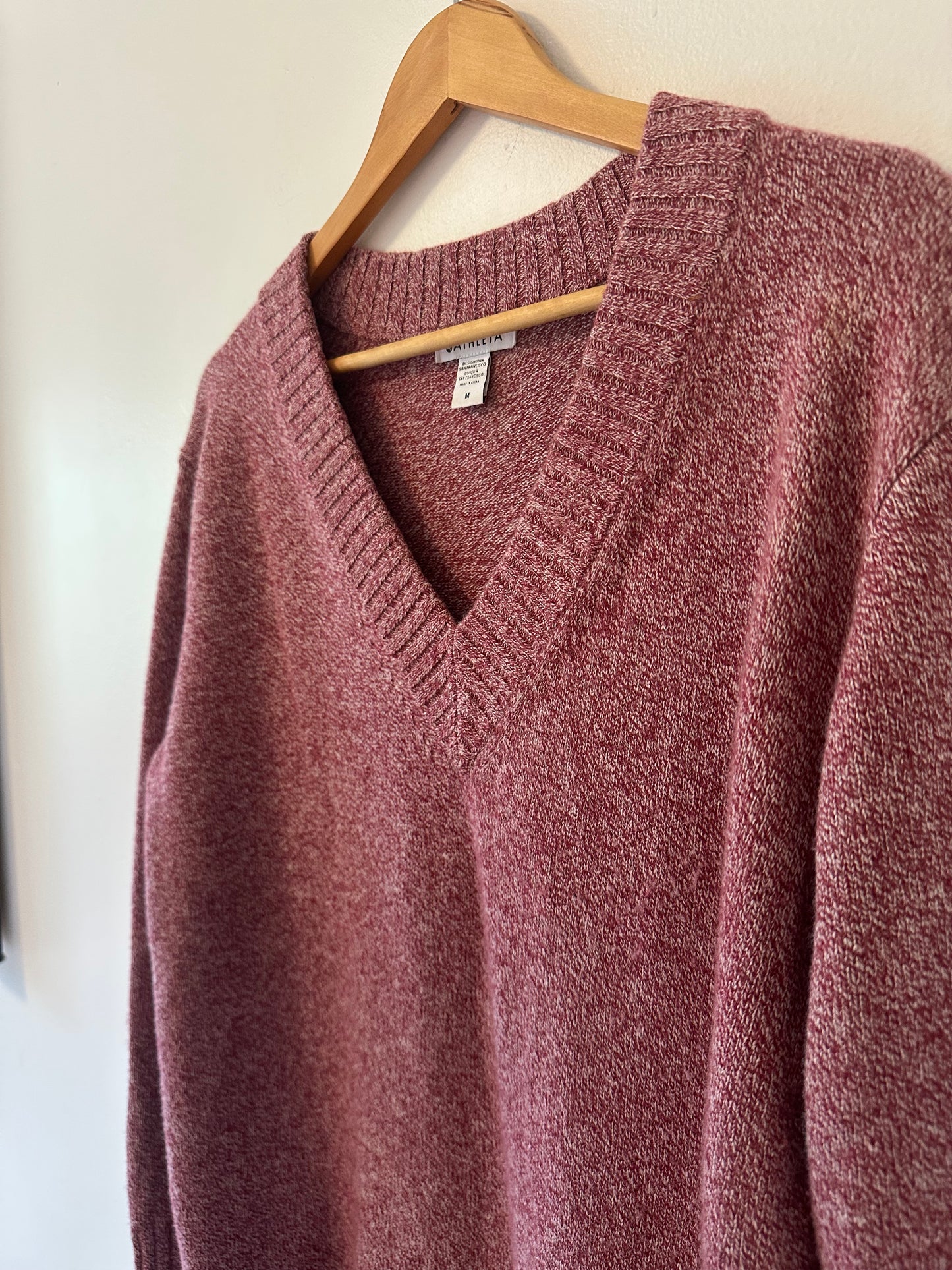 Athleta Vital V-Neck Tunic Sweater in Marled Red - Size Medium
