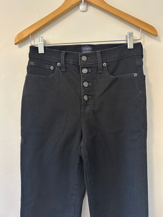 J. Crew High Rise Black Stovepipe Exposed Button Fly Jeans | Size 26