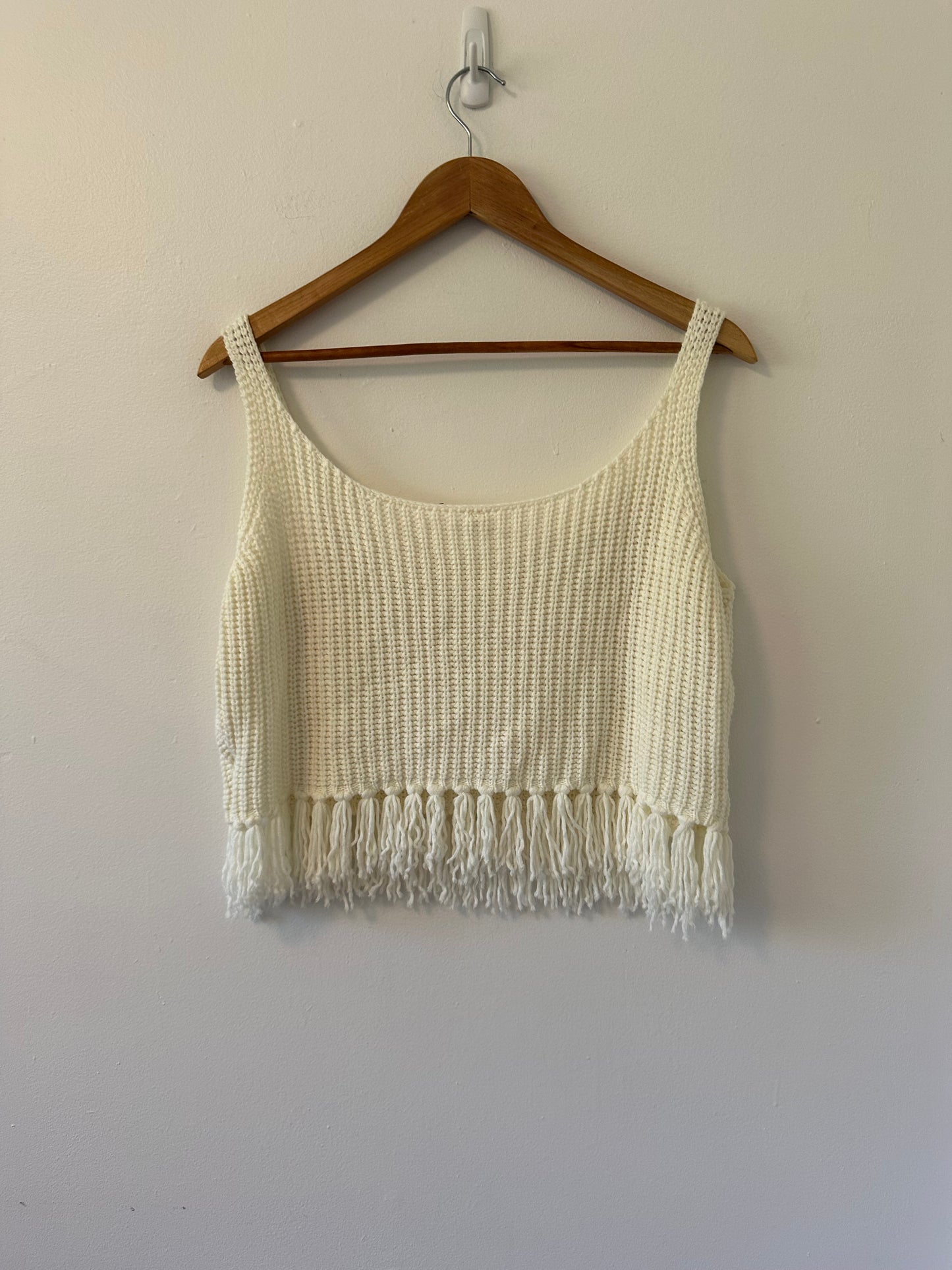 RAGA Ivory Knit Fringe Tank Top | Size Large