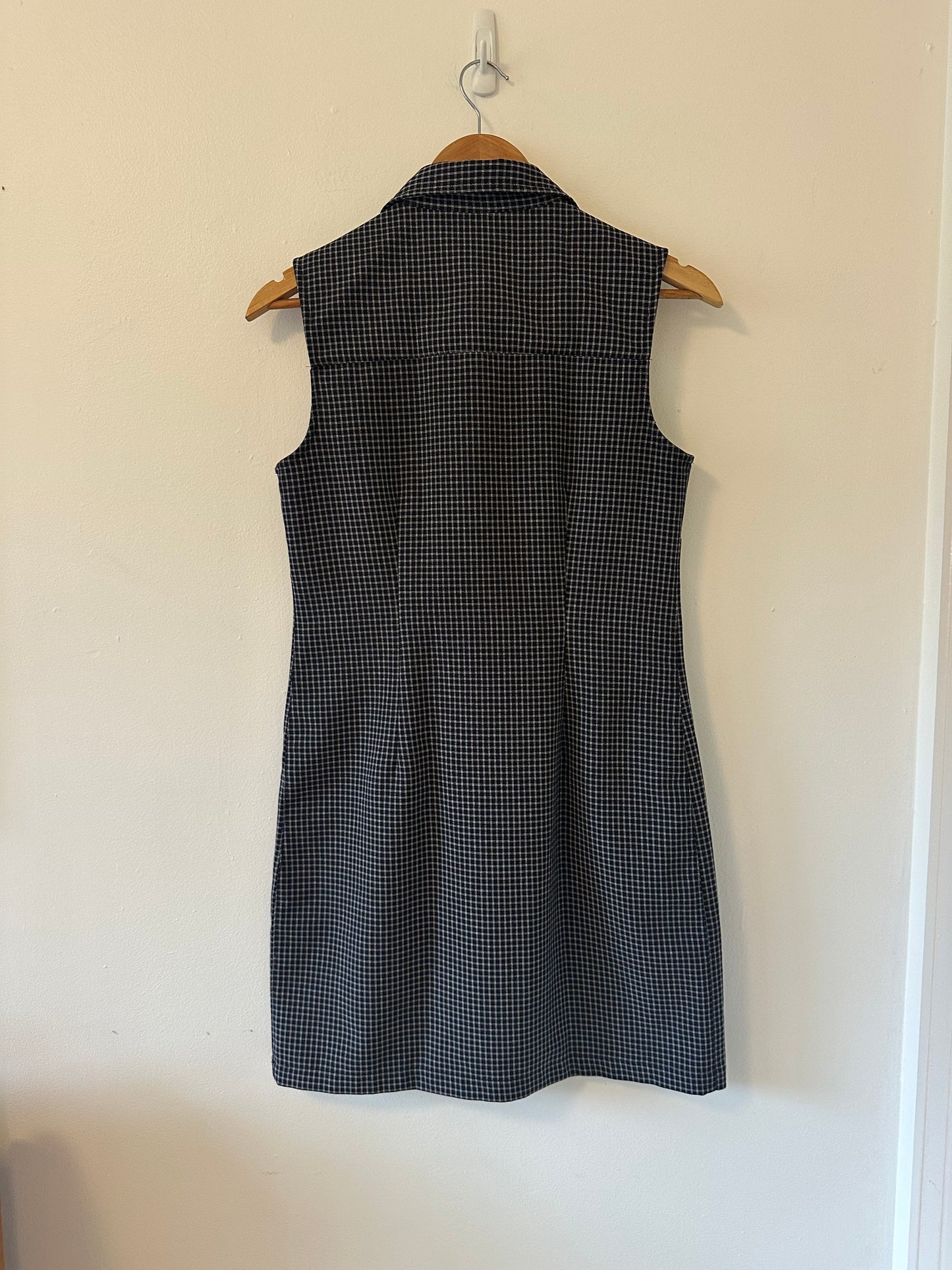 Gap Vintage Women's Black and White Checkered 90s Style Mini Dress with Collar