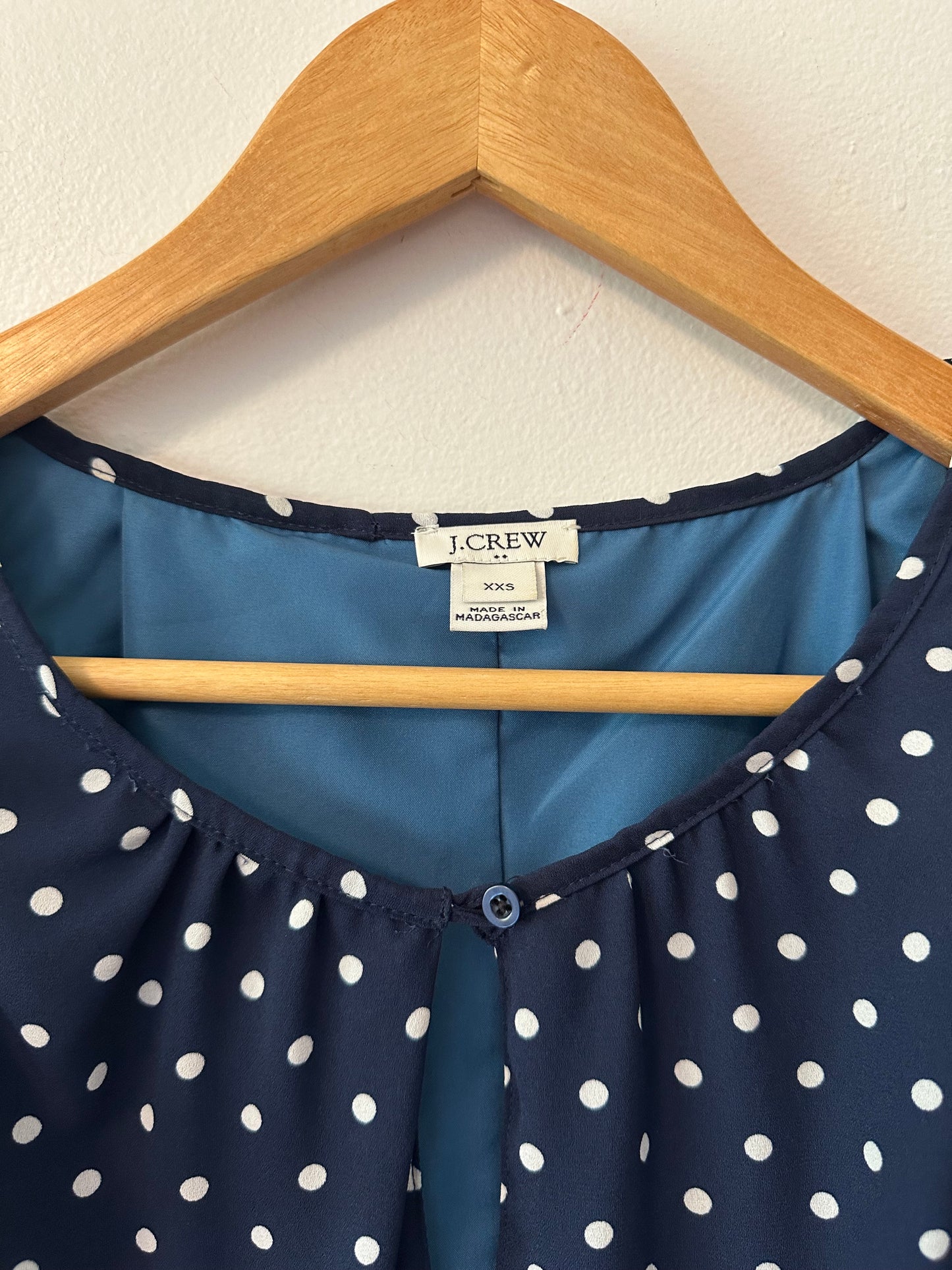 J. Crew Navy Polka Dot Ruffle Dress | Size XXS