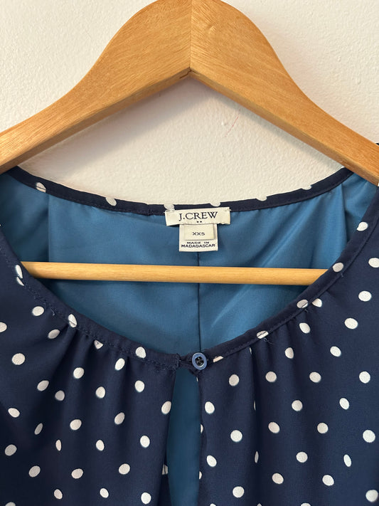 J. Crew Navy Polka Dot Ruffle Dress | Size XXS