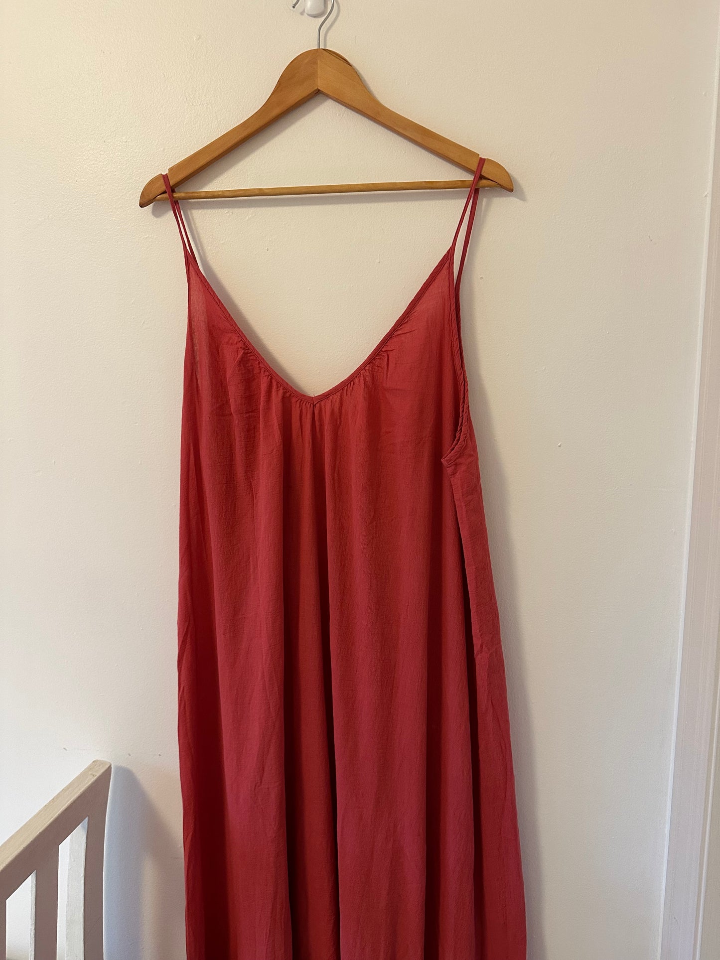9seed Paloma Cotton Ruffle Maxi Dress in Guava